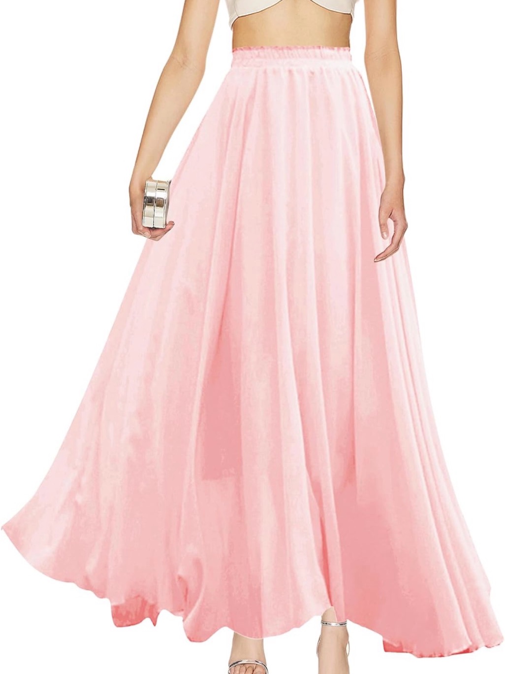 Light Pink Maxi Skirt With Elastic Waistband